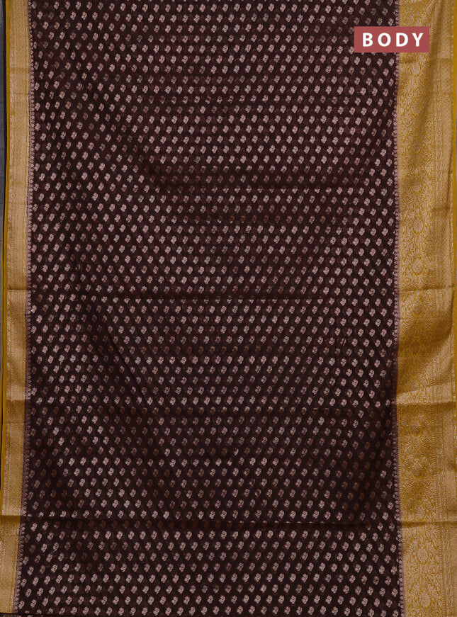 Semi chiniya silk saree coffee brown and dark mustard with allover thread & zari weaves and woven border