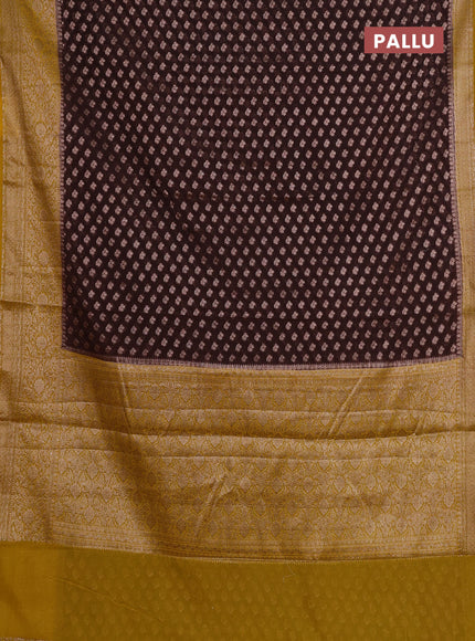 Semi chiniya silk saree coffee brown and dark mustard with allover thread & zari weaves and woven border