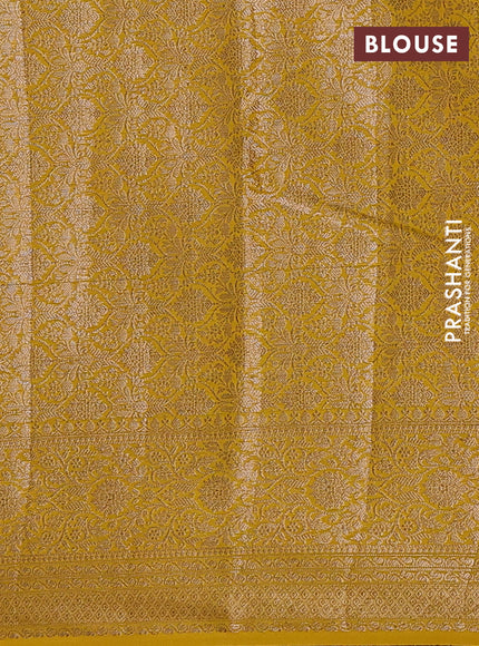 Semi chiniya silk saree coffee brown and dark mustard with allover thread & zari weaves and woven border