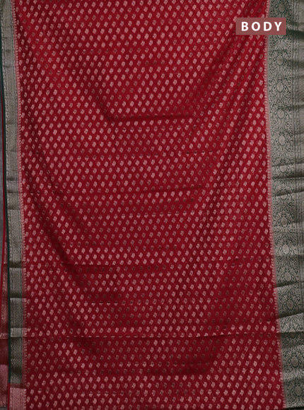 Semi chiniya silk saree red and bottle green with allover thread & zari weaves and woven border
