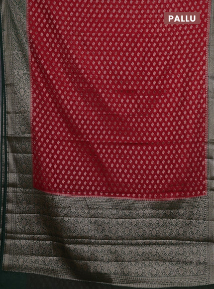 Semi chiniya silk saree red and bottle green with allover thread & zari weaves and woven border