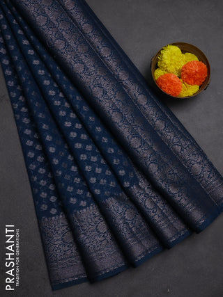 Semi chiniya silk saree peacock blue with allover thread & zari weaves and woven border