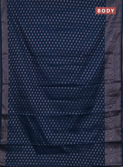 Semi chiniya silk saree peacock blue with allover thread & zari weaves and woven border