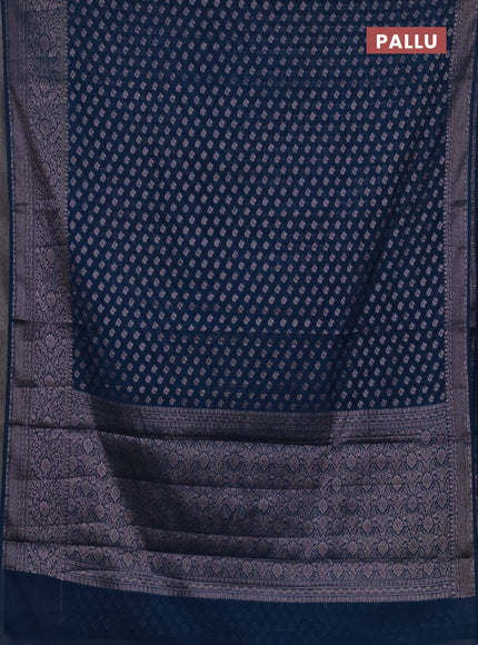 Semi chiniya silk saree peacock blue with allover thread & zari weaves and woven border