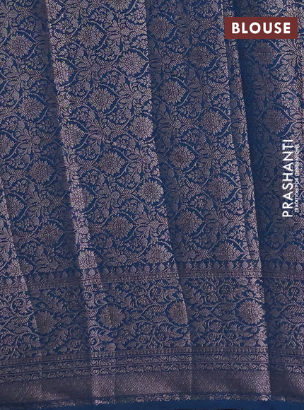 Semi chiniya silk saree peacock blue with allover thread & zari weaves and woven border