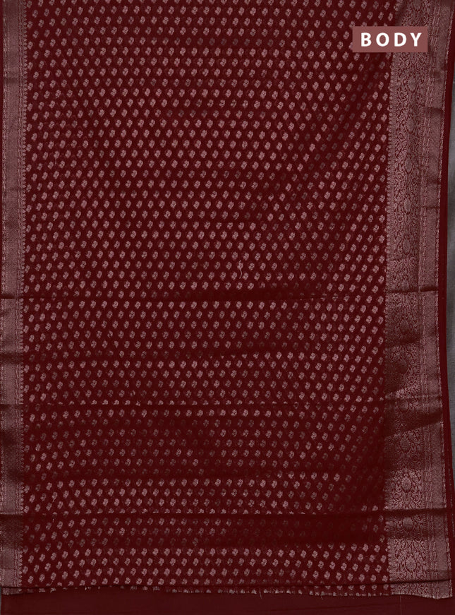 Semi chiniya silk saree red with allover thread & zari weaves and woven border