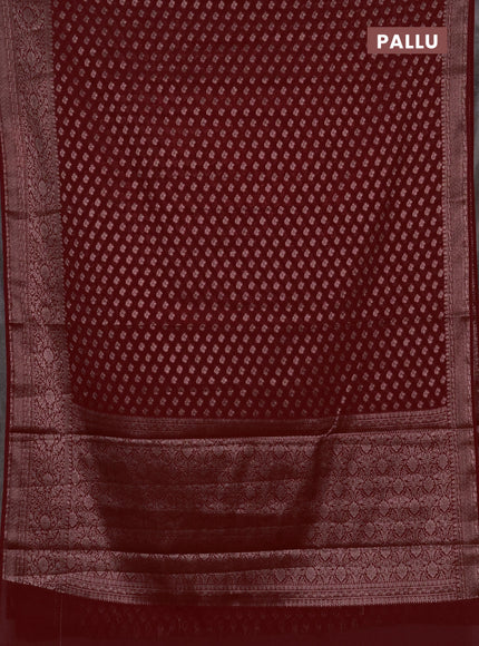 Semi chiniya silk saree red with allover thread & zari weaves and woven border