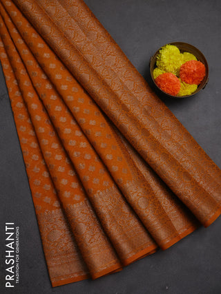 Semi chiniya silk saree mango yellow with allover thread & zari weaves and woven border