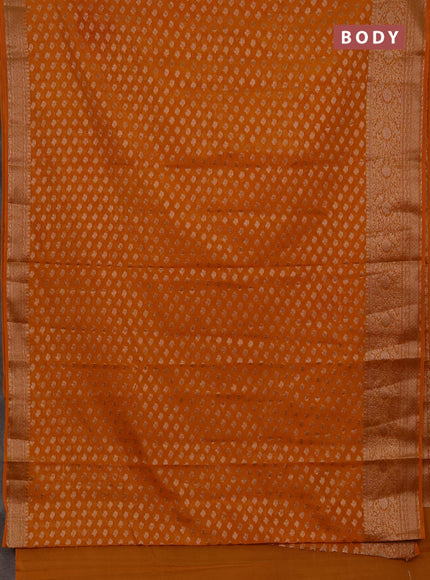 Semi chiniya silk saree mango yellow with allover thread & zari weaves and woven border