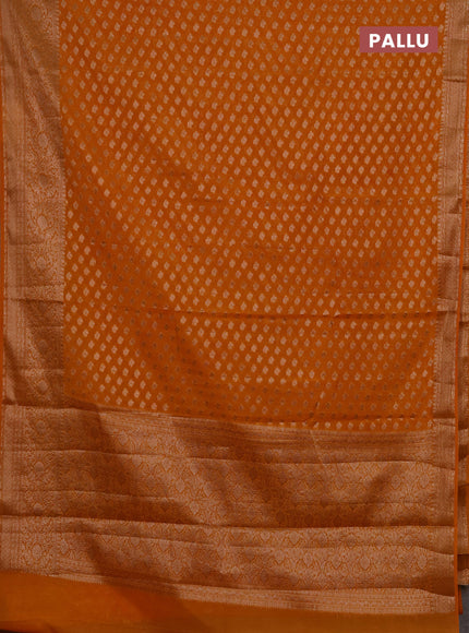 Semi chiniya silk saree mango yellow with allover thread & zari weaves and woven border