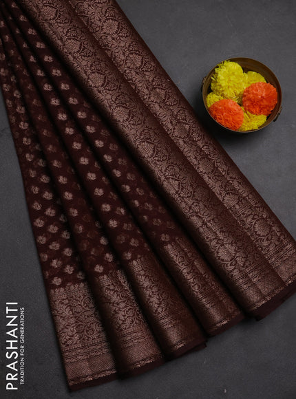 Semi chiniya silk saree coffee brown with allover thread & zari weaves and woven border