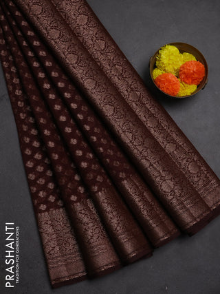 Semi chiniya silk saree coffee brown with allover thread & zari weaves and woven border
