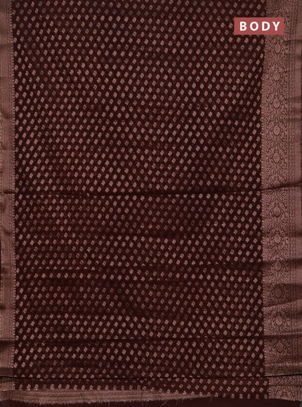 Semi chiniya silk saree coffee brown with allover thread & zari weaves and woven border