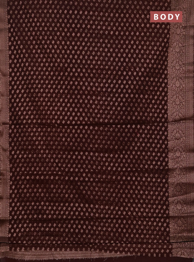 Semi chiniya silk saree coffee brown with allover thread & zari weaves and woven border