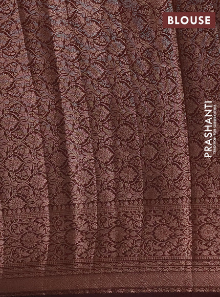 Semi chiniya silk saree coffee brown with allover thread & zari weaves and woven border