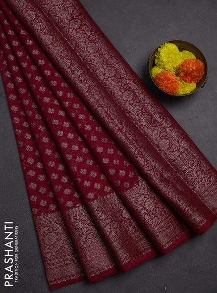Semi chiniya silk saree pink with allover thread & zari weaves and woven border