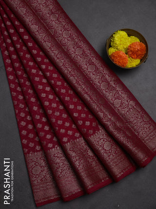 Semi chiniya silk saree pink with allover thread & zari weaves and woven border