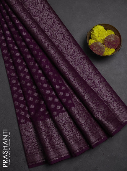 Semi chiniya silk saree purple with allover thread & zari weaves and woven border