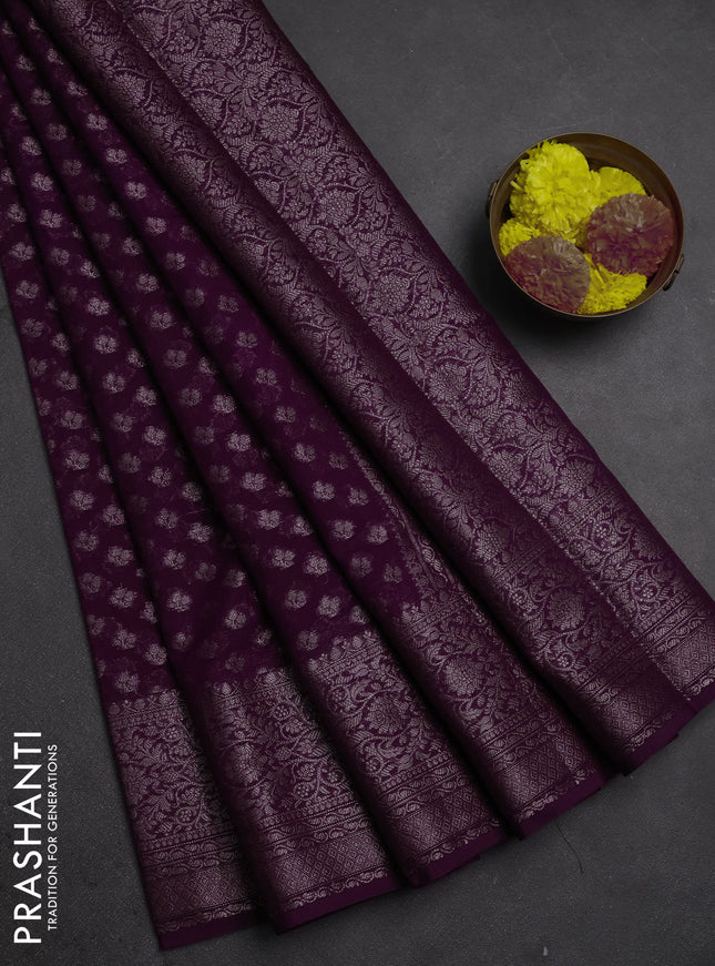 Semi chiniya silk saree purple with allover thread & zari weaves and woven border