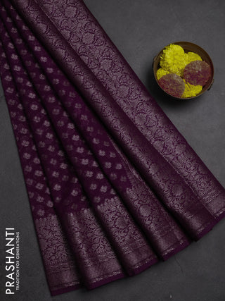Semi chiniya silk saree purple with allover thread & zari weaves and woven border