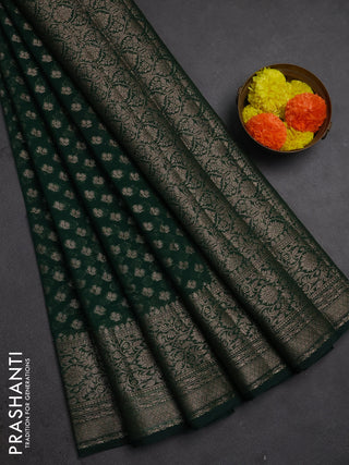 Semi chiniya silk saree dark green with allover thread & zari weaves and woven border