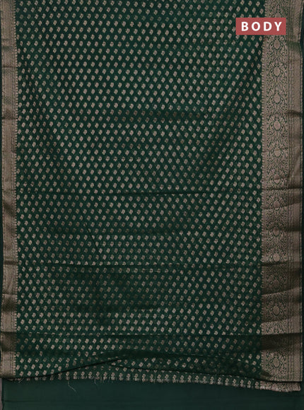 Semi chiniya silk saree dark green with allover thread & zari weaves and woven border