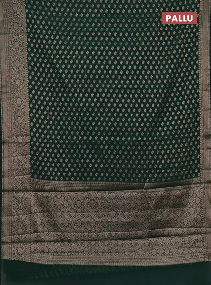 Semi chiniya silk saree dark green with allover thread & zari weaves and woven border