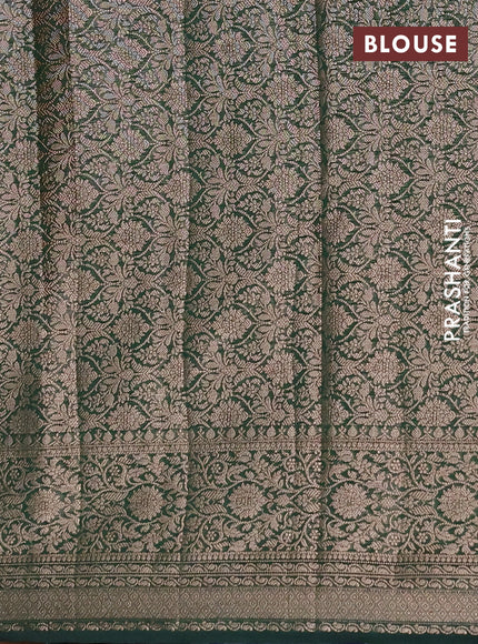 Semi chiniya silk saree dark green with allover thread & zari weaves and woven border