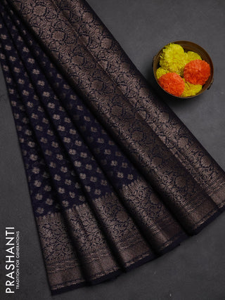 Semi chiniya silk saree navy blue with allover thread & zari weaves and woven border