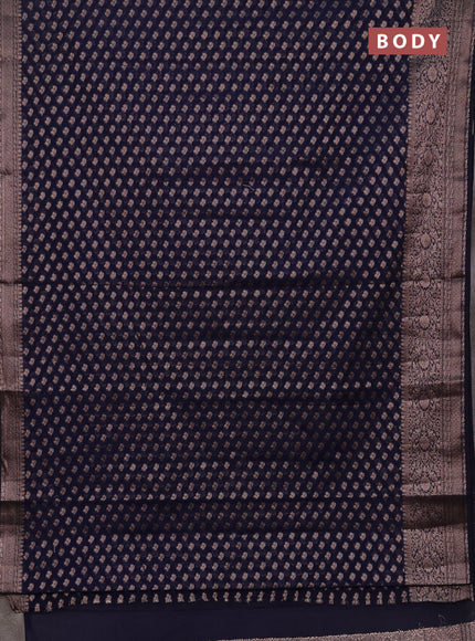 Semi chiniya silk saree navy blue with allover thread & zari weaves and woven border