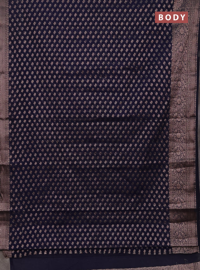 Semi chiniya silk saree navy blue with allover thread & zari weaves and woven border