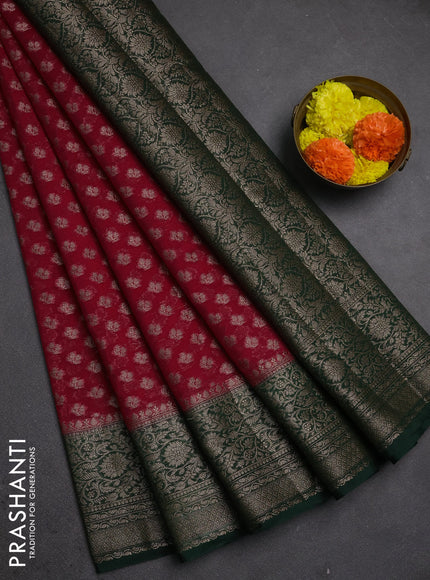 Semi chiniya silk saree pink and bottle green with allover thread & zari weaves and woven border