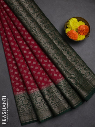 Semi chiniya silk saree pink and bottle green with allover thread & zari weaves and woven border