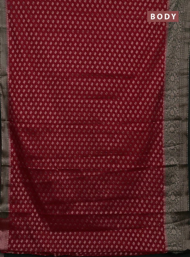 Semi chiniya silk saree pink and bottle green with allover thread & zari weaves and woven border