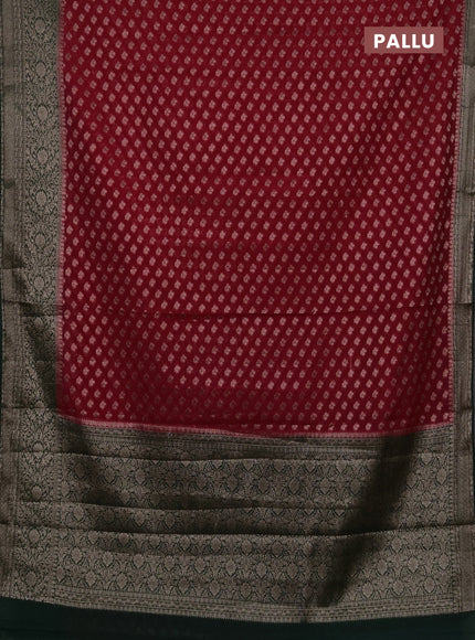 Semi chiniya silk saree pink and bottle green with allover thread & zari weaves and woven border