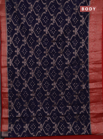 Semi chiniya silk saree navy blue and red with allover thread & zari weaves and woven border