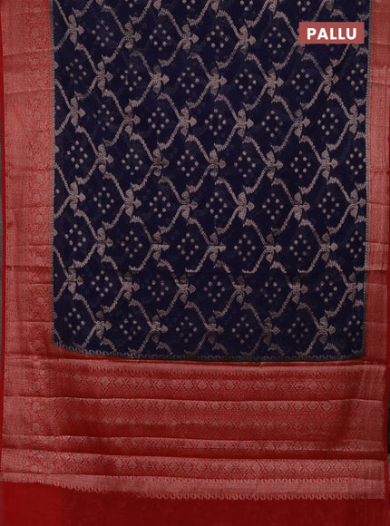 Semi chiniya silk saree navy blue and red with allover thread & zari weaves and woven border