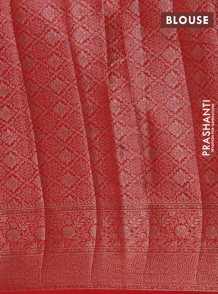 Semi chiniya silk saree navy blue and red with allover thread & zari weaves and woven border