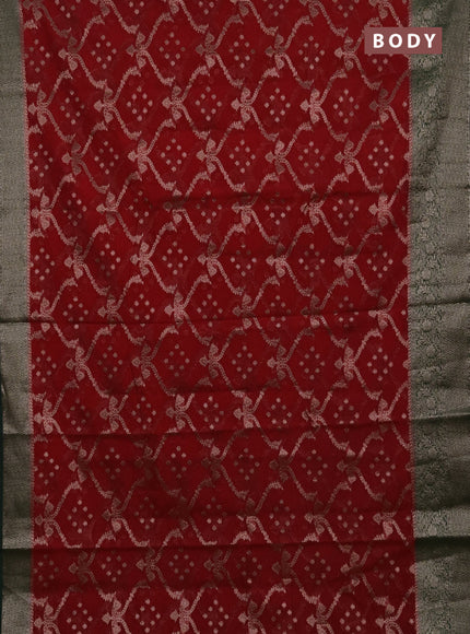 Semi chiniya silk saree red and bottle with allover thread & zari weaves and woven border
