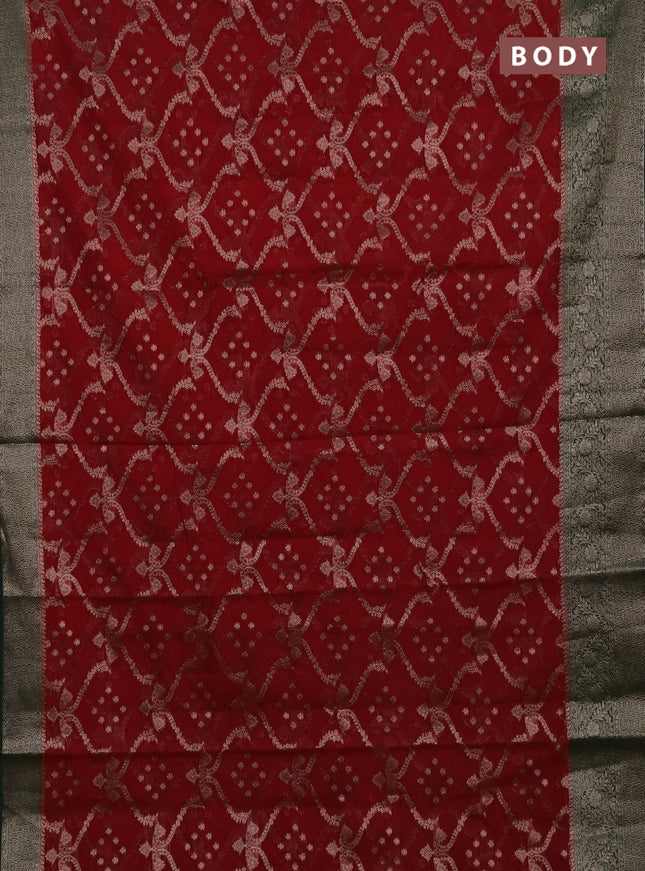 Semi chiniya silk saree red and bottle with allover thread & zari weaves and woven border