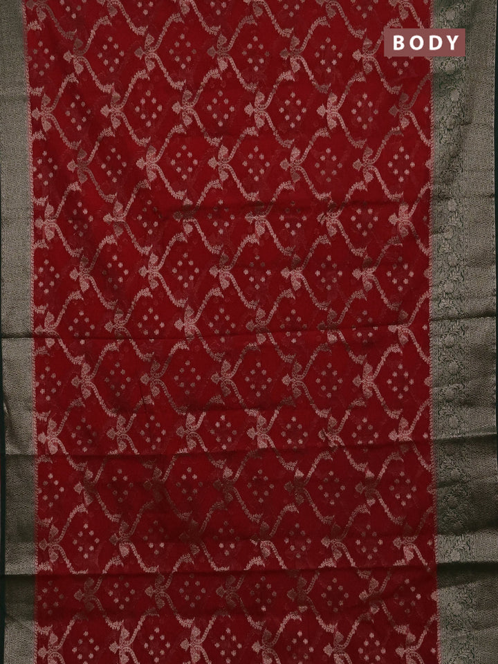 Semi chiniya silk saree red and bottle with allover thread & zari weaves and woven border
