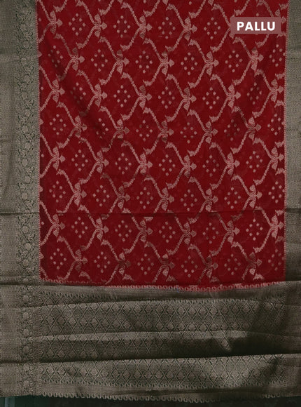 Semi chiniya silk saree red and bottle with allover thread & zari weaves and woven border