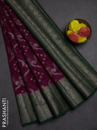 Semi chiniya silk saree wine shade and bottle green with allover thread & zari weaves and woven border