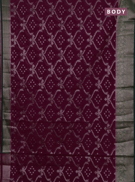 Semi chiniya silk saree wine shade and bottle green with allover thread & zari weaves and woven border