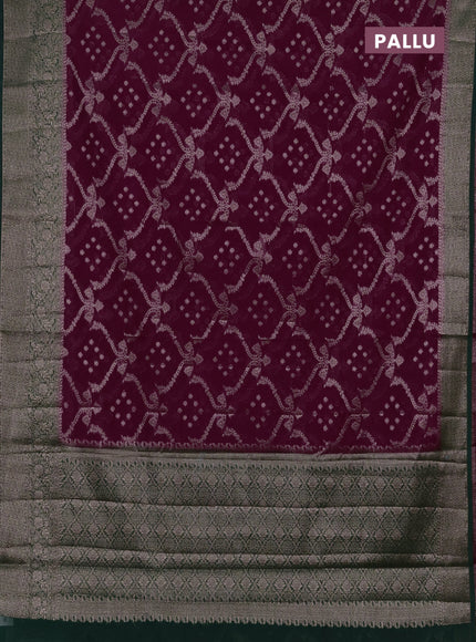 Semi chiniya silk saree wine shade and bottle green with allover thread & zari weaves and woven border