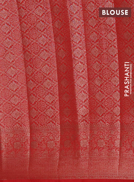 Semi chiniya silk saree bottle green and red with allover thread & zari weaves and woven border