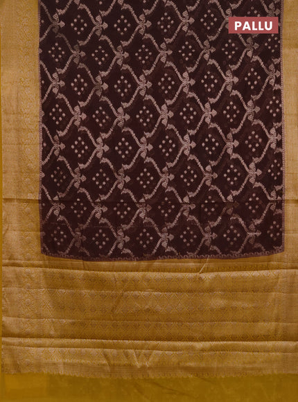 Semi chiniya silk saree coffee brown and dark mustard with allover thread & zari weaves and woven border