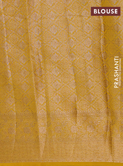 Semi chiniya silk saree coffee brown and dark mustard with allover thread & zari weaves and woven border