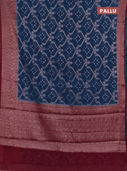 Semi chiniya silk saree peacock blue and wine shade with allover thread & zari weaves and woven border