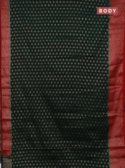 Semi chiniya silk saree bottle green and red with allover thread & zari woven buttas and woven border